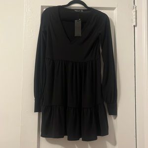 Nasty gal black long sleeve v neck midi dress
